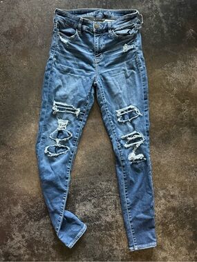 American Eagle Outfitters Women's Distressed High-Rise Skinny Jeggings - Blue